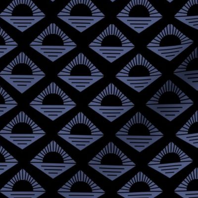 Geometric retro fifties sunshine - boho summer aztec japandi design plaid Black on periwinkle blue