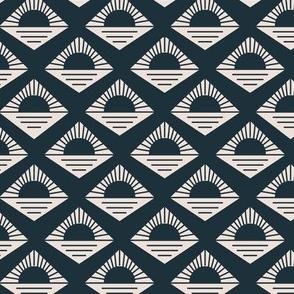 Geometric retro fifties sunshine - boho summer aztec japandi design plaid navy blue on sand