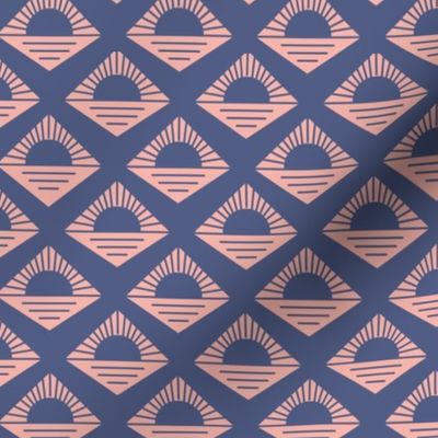 Geometric retro fifties sunshine - boho summer aztec japandi design plaid periwinkle blue on pink