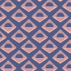 Geometric retro fifties sunshine - boho summer aztec japandi design plaid periwinkle blue on pink