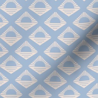 Geometric retro fifties sunshine - boho summer aztec japandi design plaid blue on ivory