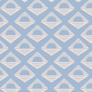Geometric retro fifties sunshine - boho summer aztec japandi design plaid blue on ivory