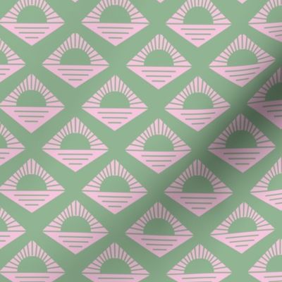 Geometric retro fifties sunshine - boho summer aztec japandi design plaid  green pink