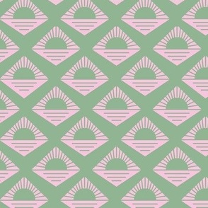 Geometric retro fifties sunshine - boho summer aztec japandi design plaid  green pink