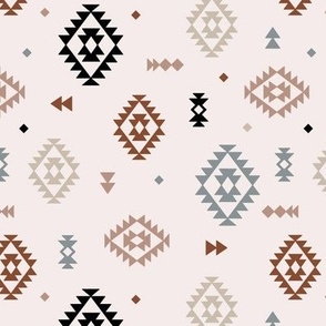 Colorful Aztec Abstract Plaid design - Moroccan kelim style textile rug design gray beige black neutral on sand