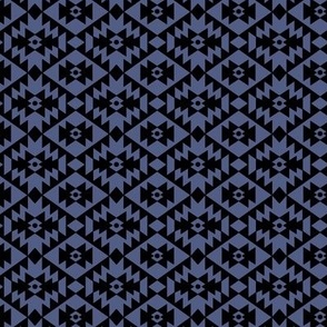 Abstract geometric kelim plaid design - moroccan traditional cloth pattern black periwinkle blue