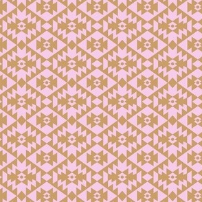 Abstract geometric kelim plaid design - moroccan traditional cloth pattern mustard yellow pink