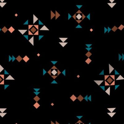 Geometric ikat plaid design - little aztec and kelim inspired details abstract native design rust caramel teal on black