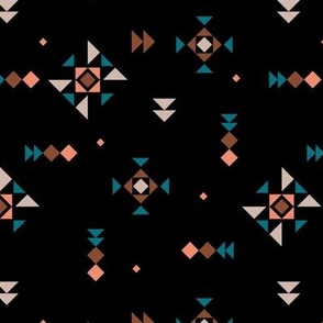 Geometric ikat plaid design - little aztec and kelim inspired details abstract native design rust caramel teal on black