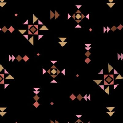Geometric ikat plaid design - little aztec and kelim inspired details abstract native design rust caramel pink on black