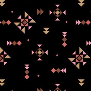 Geometric ikat plaid design - little aztec and kelim inspired details abstract native design rust caramel pink on black