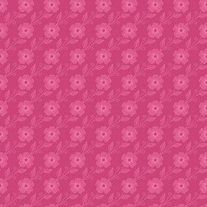 Bright Pink Diagonal Floral Doodle Vine on Raspberry Pink