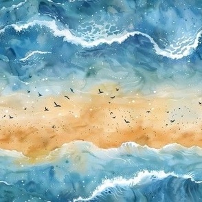 Watercolor Waves & Beach - medium 