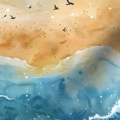 Watercolor Waves & Beach - large 