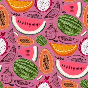 Tropical Fruit Medley with Textured Background: Raspberry  
