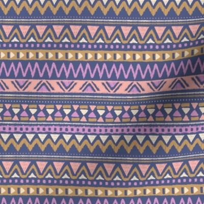 Aztec folklore indian pattern girls summer palette lilac pink mustard on periwinkle blue