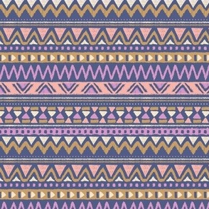 Aztec folklore indian pattern girls summer palette lilac pink mustard on periwinkle blue