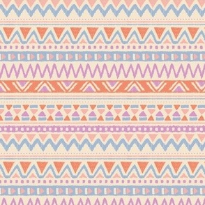 Aztec folklore indian pattern girls summer palette blue orange lilac on cream vanilla