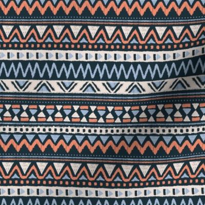 Aztec folklore indian pattern neutral fall palette orange blue ivory on navy