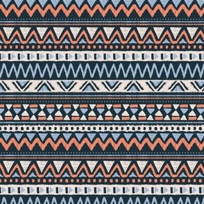 Aztec folklore indian pattern neutral fall palette orange blue ivory on navy