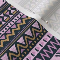 Aztec folklore indian pattern girls summer palette pink lilac mustard on navy blue