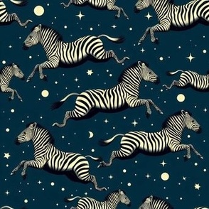 Leaping Zebras on Teal