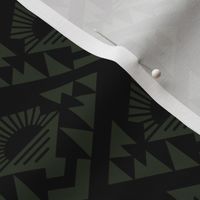 Geometric aztec sunshine - boho design plaid black on deep olive green 