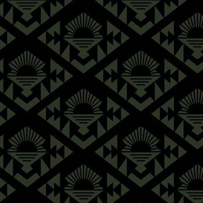 Geometric aztec sunshine - boho design plaid black on deep olive green 