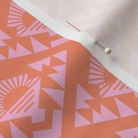 Geometric aztec sunshine - boho design plaid orange on pink