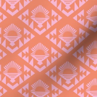 Geometric aztec sunshine - boho design plaid orange on pink