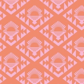 Geometric aztec sunshine - boho design plaid orange on pink