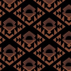 Geometric aztec sunshine - boho design plaid black on burnt orange