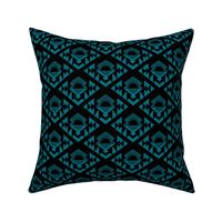 Geometric aztec sunshine - boho design plaid black on teal blue