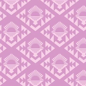 Geometric aztec sunshine - boho design plaid lilac on pink