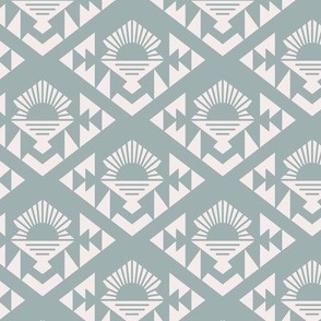 Geometric aztec sunshine - boho design plaid cool blue gray on ivory