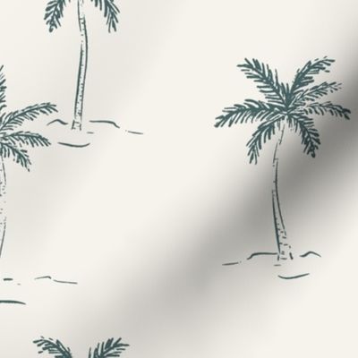 L Sketched Summer Palms - Teal Blue On Light Ground