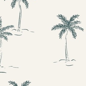 L Sketched Summer Palms - Teal Blue On Light Ground