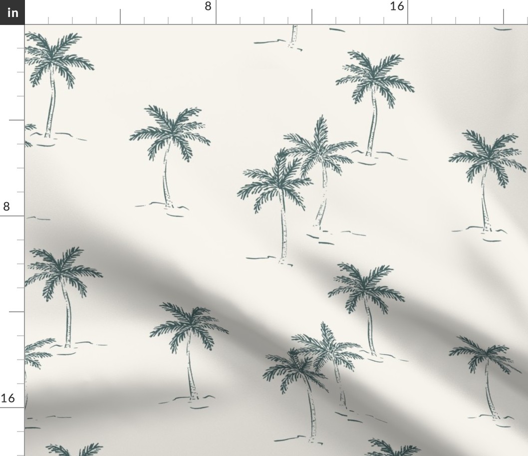 L Sketched Summer Palms - Teal Blue On Light Ground