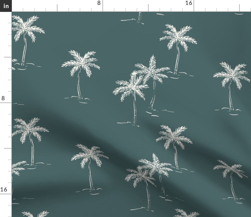 L Sketched Summer Palms On Teal Blue