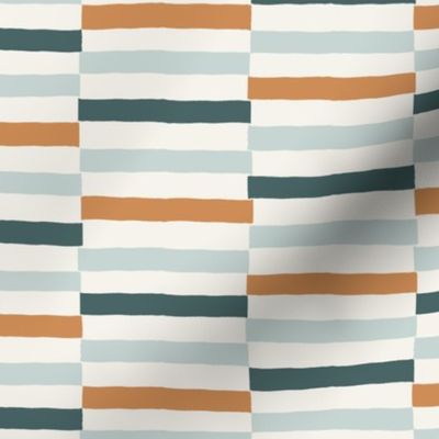 L Wide Horizontal Checker Stripes - Blues