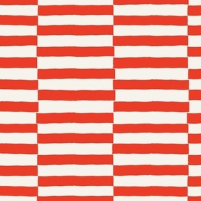 L Wide Horizontal Checker Stripes - Bright Unexpected Red