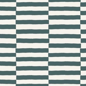 L Wide Horizontal Checker Stripes - Teal Blue Green
