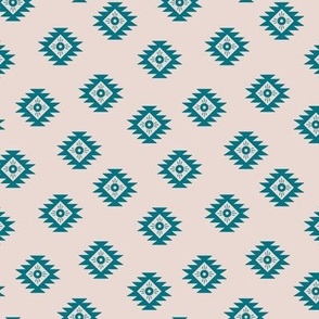 Minimalist desert aztec design - traditional geometric ikat design little geometric squares and summer sun teal blue on sand