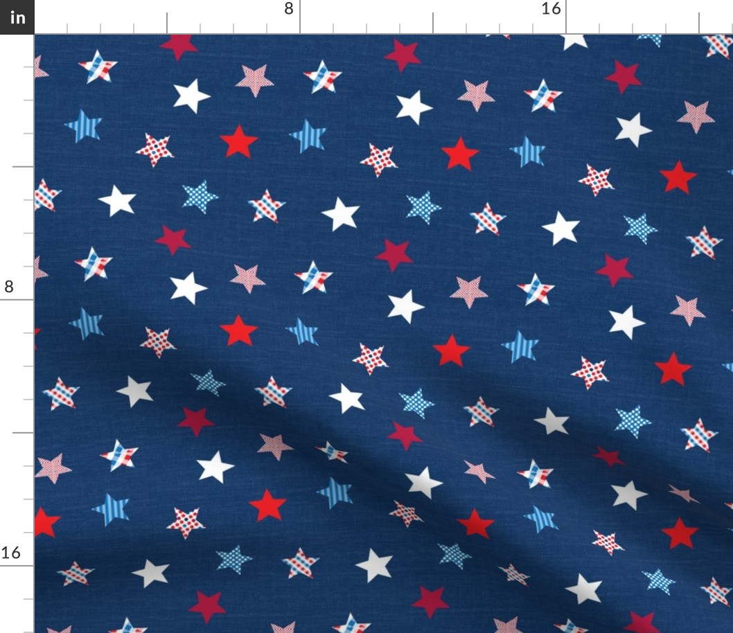 colorful patterned stars on deep blue | small