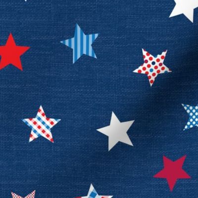 colorful patterned stars on deep blue | medium