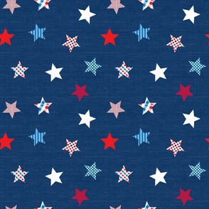 colorful patterned stars on deep blue | medium