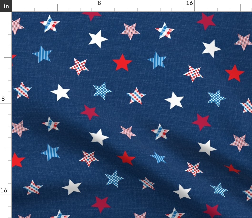 colorful patterned stars on deep blue | medium