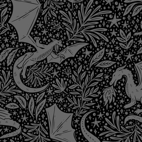 Dragons Botanical - black and dark grey - large