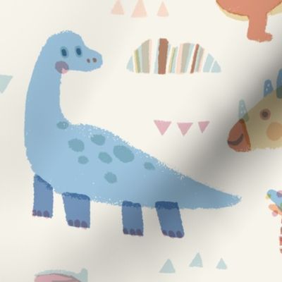 Colourful dinosaur- beige (big pattern)