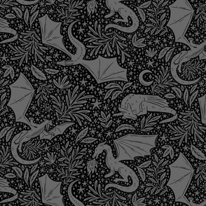 Dragons Botanical - black and dark grey - medium